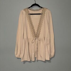 Torrid Super Soft Rib Knit Peplum Tie Front‎ Lace Trim Cardigan Size 3X